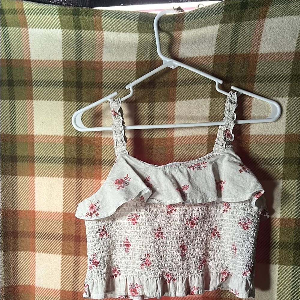 Floral White and Pink Smocked Top